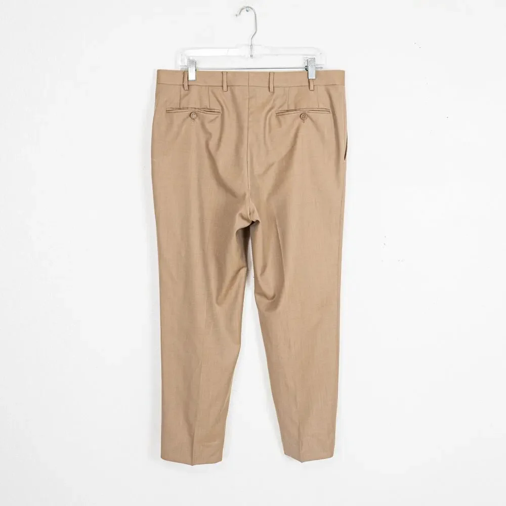 CANALI 1934 Men's PANTALONE Flat front Dress Pants tan wool size 52IT